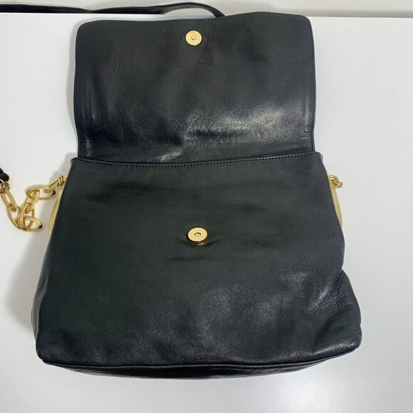 Jay Herbert by SHARIF Black Leather w/ Gold Tone Crossbody Strap Fold Over Snap - Picture 8 of 13